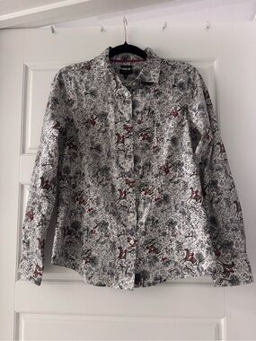 Talbots Equestrian Toile Horse Print Wrinkle Resistant Button Down Shirt Size 2
